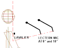 side view of talker, lav mic and lectern mic positions