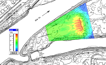 Princes Island Park map showing coverage of front towers and delay stack.